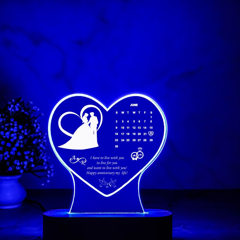 Heart Shape Lamp with Multicolored Light Personalized Alphabet Letter Date & Text | Gift for Loveable Person